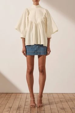 Shona Joy ELLA PIN TUCK BALLOON SLEEVE BLOUSE - TOFU TOPS