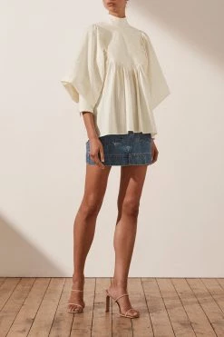 Shona Joy ELLA PIN TUCK BALLOON SLEEVE BLOUSE - TOFU TOPS