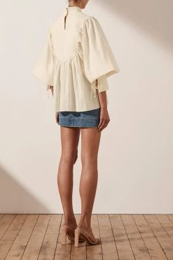 Shona Joy ELLA PIN TUCK BALLOON SLEEVE BLOUSE - TOFU TOPS