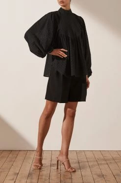 Shona Joy POPPY HIGH NECK BALLOON SLEEVE BLOUSE - BLACK TOPS 10 Shona Joy POPPY HIGH NECK BALLOON SLEEVE BLOUSE - BLACK TOPS