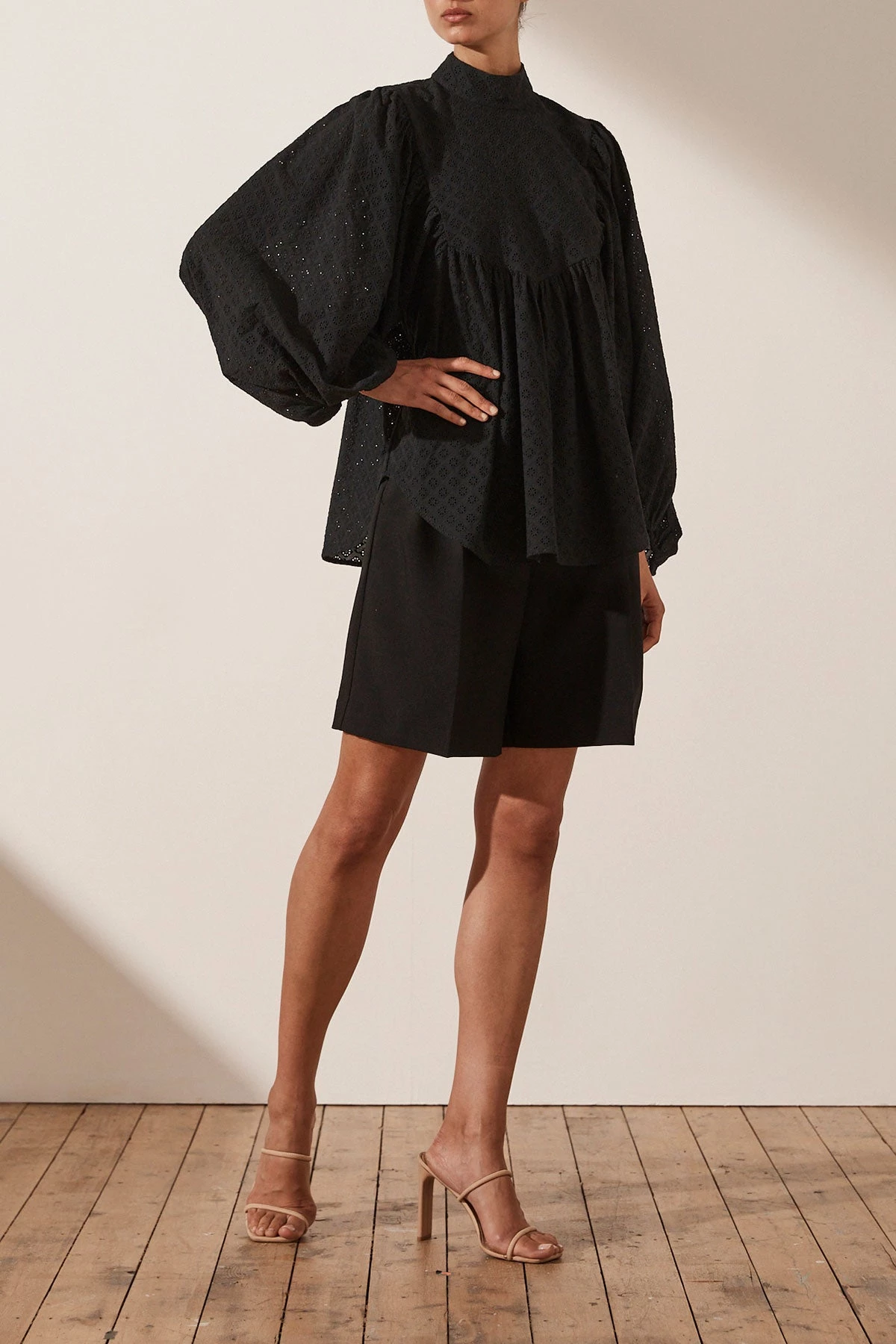 Shona Joy POPPY HIGH NECK BALLOON SLEEVE BLOUSE - BLACK TOPS 4 Shona Joy POPPY HIGH NECK BALLOON SLEEVE BLOUSE - BLACK TOPS