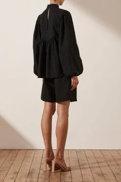 Shona Joy POPPY HIGH NECK BALLOON SLEEVE BLOUSE - BLACK TOPS 12 Shona Joy POPPY HIGH NECK BALLOON SLEEVE BLOUSE - BLACK TOPS