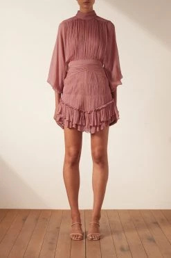 Shona Joy CLEMENCE LONG SLEEVE MINI DRESS - ANTIQUE ROSE DRESSES
