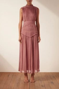 Shona Joy CLEMENCE HIGH NECK MIDI DRESS - ANTIQUE ROSE