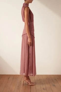 Shona Joy CLEMENCE HIGH NECK MIDI DRESS - ANTIQUE ROSE