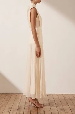 Shona Joy CLEMENCE HIGH NECK MIDI DRESS - CREAM 10 Shona Joy CLEMENCE HIGH NECK MIDI DRESS - CREAM