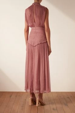 Shona Joy CLEMENCE HIGH NECK MIDI DRESS - ANTIQUE ROSE