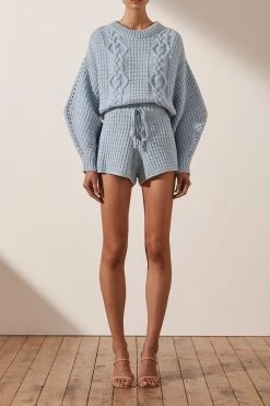 Shona Joy KNITWEAR WILLOW DRAWSTRING SHORT - POWDER BLUE