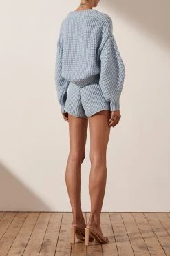 Shona Joy KNITWEAR WILLOW DRAWSTRING SHORT - POWDER BLUE