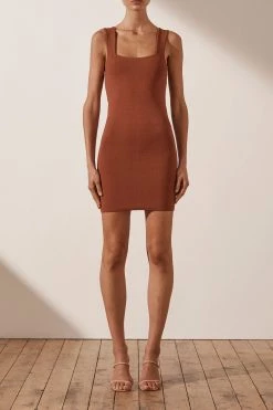 Shona Joy BASIC SQUARE NECK MINI DRESS - CLAY