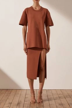 Shona Joy BASIC LONG LINE TEE - CLAY