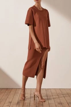 Shona Joy BASIC LONG LINE TEE - CLAY