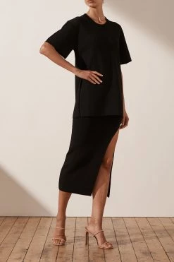 Shona Joy BASIC LONG LINE TEE - BLACK