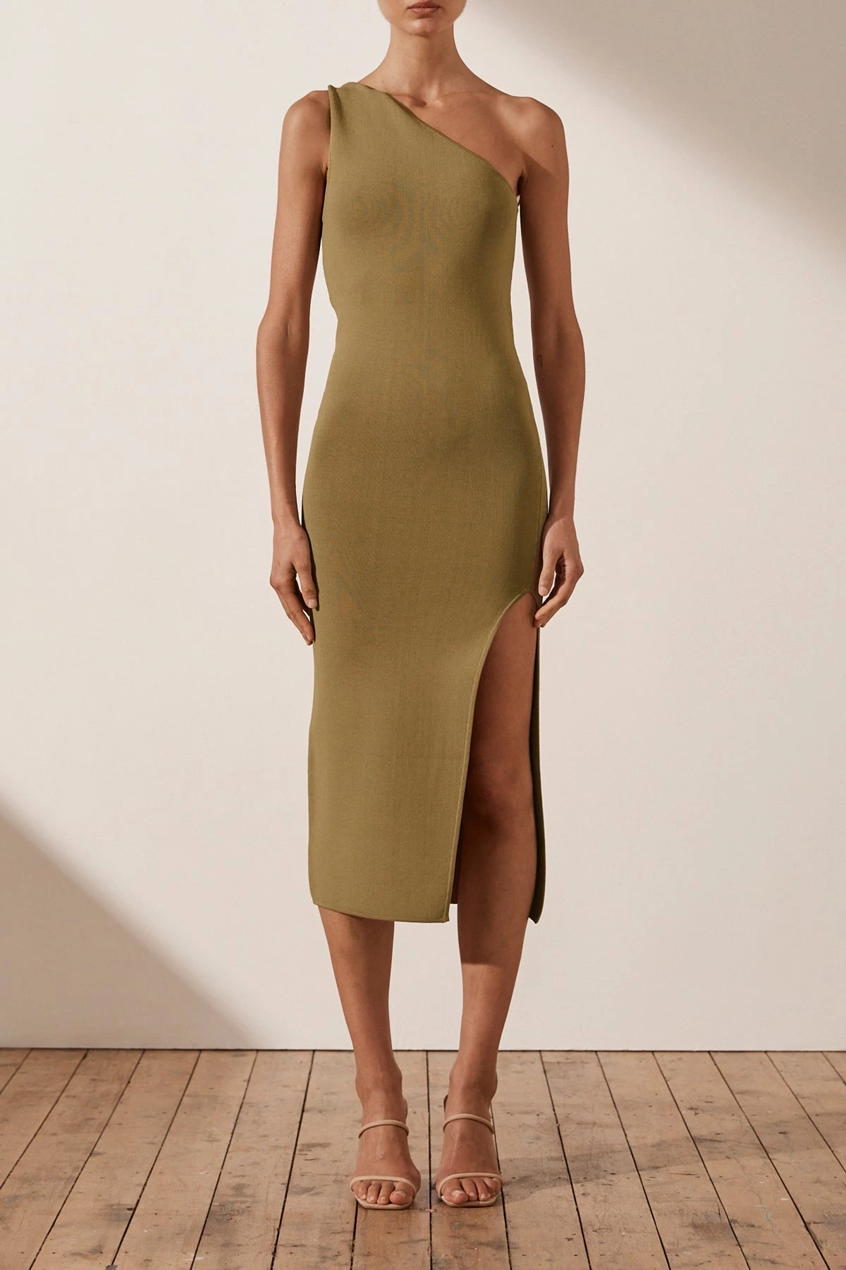Shona Joy DRESSES BASIC ONE SHOULDER MIDI DRESS - BAY LEAF 3 Shona Joy DRESSES BASIC ONE SHOULDER MIDI DRESS - BAY LEAF