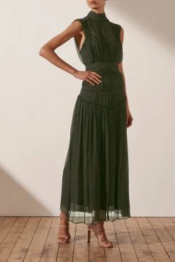 Shona Joy CLEMENCE HIGH NECK MIDI DRESS - OLIVE 7 Shona Joy CLEMENCE HIGH NECK MIDI DRESS - OLIVE