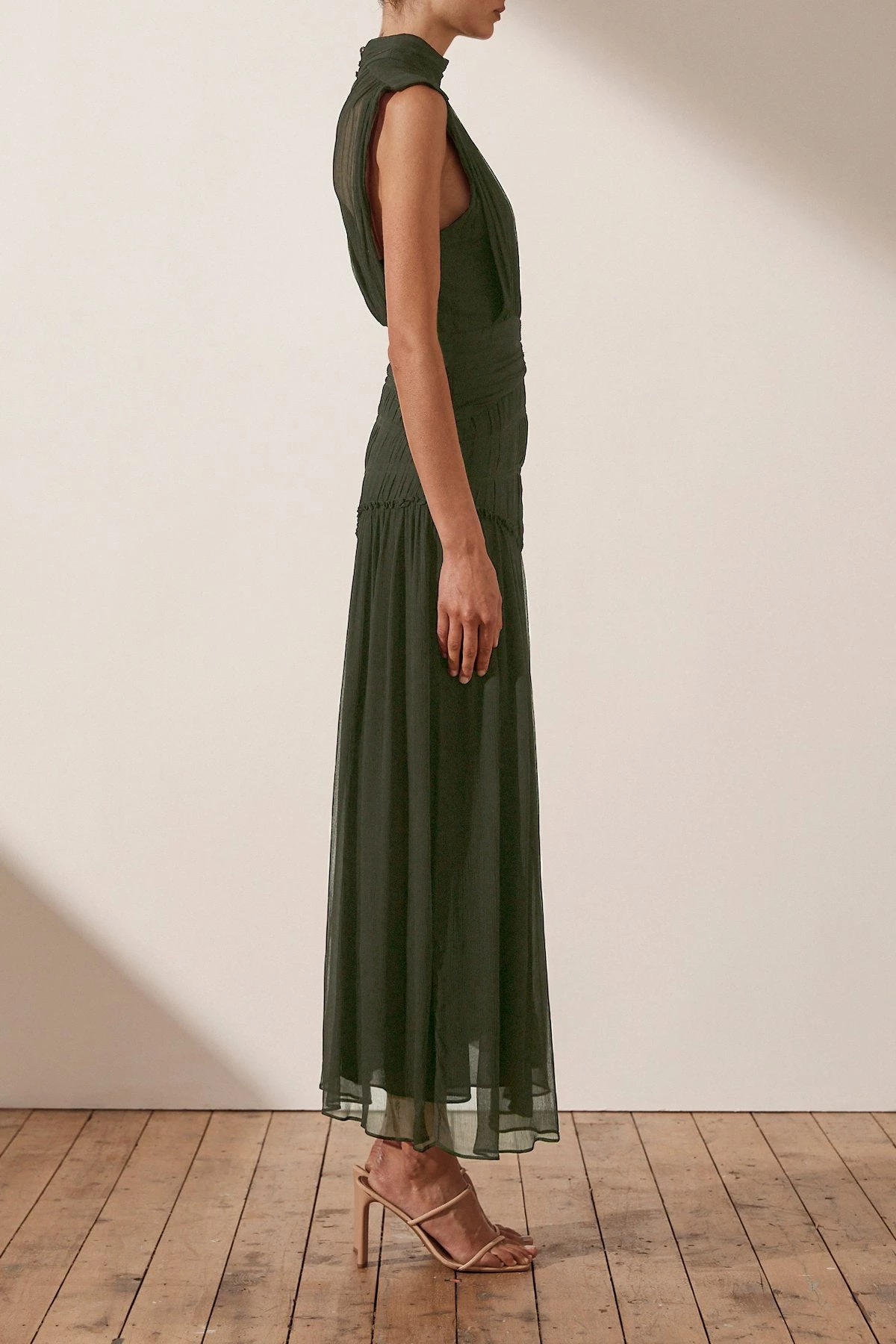 Shona Joy CLEMENCE HIGH NECK MIDI DRESS - OLIVE 4 Shona Joy CLEMENCE HIGH NECK MIDI DRESS - OLIVE