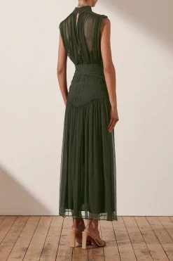 Shona Joy CLEMENCE HIGH NECK MIDI DRESS - OLIVE 9 Shona Joy CLEMENCE HIGH NECK MIDI DRESS - OLIVE