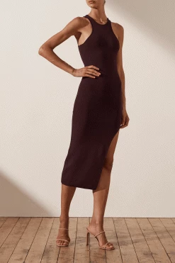 Shona Joy BASIC RACER BACK MIDI DRESS - COCOA DRESSES