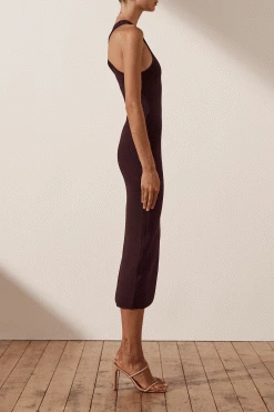 Shona Joy BASIC RACER BACK MIDI DRESS - COCOA DRESSES