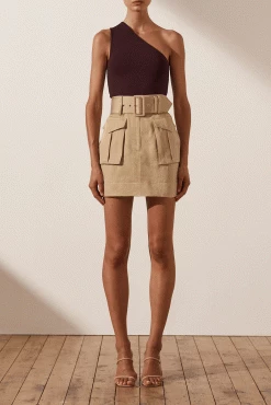 Shona Joy TOPS BASIC ONE SHOULDER TOP - COCOA