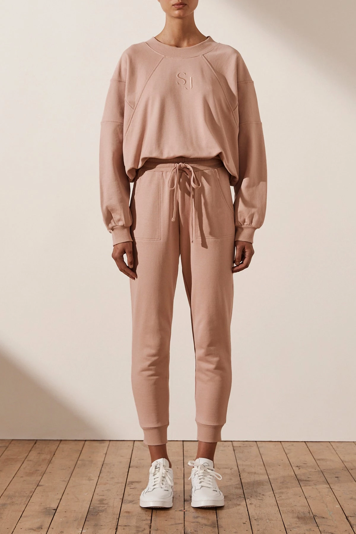 Shona Joy TOPS SJ LOGO BATWING SWEATER - ROSE DUST 3 Shona Joy TOPS SJ LOGO BATWING SWEATER - ROSE DUST