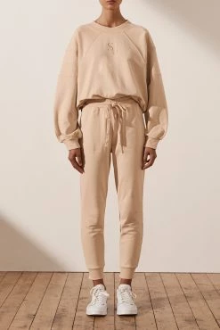 Shona Joy SJ LOGO BATWING SWEATER - SANDSTONE TOPS