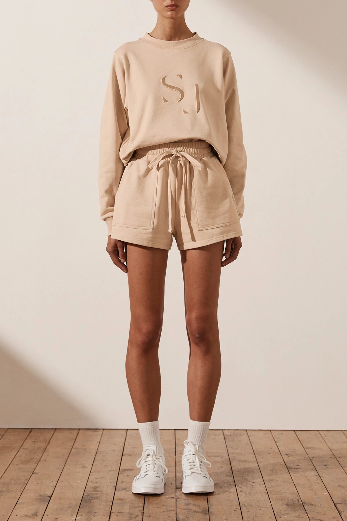 Shona Joy SJ LOGO SWEATER - SANDSTONE TOPS 3 Shona Joy SJ LOGO SWEATER - SANDSTONE TOPS