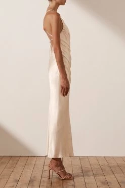 Shona Joy DRESSES LA LUNE GATHERED SQUARE NECK BIAS MIDI DRESS - CREAM