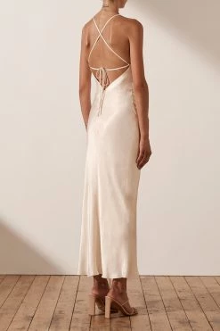 Shona Joy DRESSES LA LUNE GATHERED SQUARE NECK BIAS MIDI DRESS - CREAM