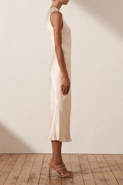 Shona Joy LA LUNE BIAS SLEEVELESS MIDI DRESS - CREAM
