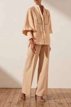 Shona Joy JOIA LINEN PIN TUCK TUXEDO SHIRT - BISCUIT TOPS 7 Shona Joy JOIA LINEN PIN TUCK TUXEDO SHIRT - BISCUIT TOPS