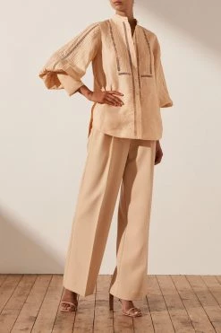 Shona Joy JOIA LINEN PIN TUCK TUXEDO SHIRT - BISCUIT TOPS 8 Shona Joy JOIA LINEN PIN TUCK TUXEDO SHIRT - BISCUIT TOPS