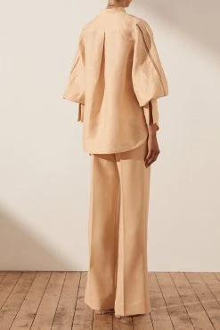 Shona Joy JOIA LINEN PIN TUCK TUXEDO SHIRT - BISCUIT TOPS 9 Shona Joy JOIA LINEN PIN TUCK TUXEDO SHIRT - BISCUIT TOPS