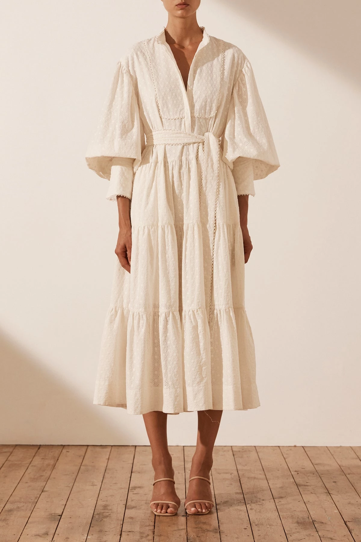 Shona Joy MAGNOLIA TIERED MIDI DRESS - IVORY DRESSES 3 Shona Joy MAGNOLIA TIERED MIDI DRESS - IVORY DRESSES