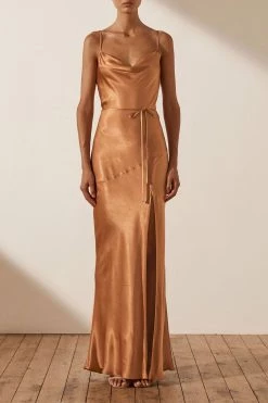 Shona Joy DRESSES LA LUNE BIAS COWL MAXI DRESS - COPPER