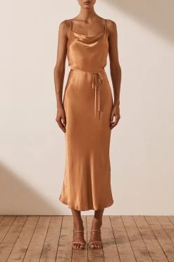 Shona Joy LA LUNE BIAS COWL MIDI DRESS - COPPER