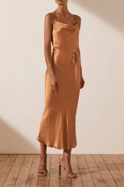 Shona Joy LA LUNE BIAS COWL MIDI DRESS - COPPER