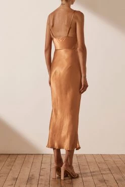Shona Joy LA LUNE BIAS COWL MIDI DRESS - COPPER
