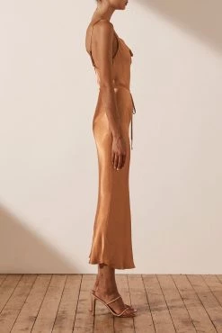 Shona Joy LA LUNE BIAS COWL MIDI DRESS - COPPER