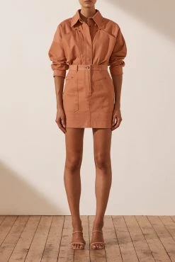 Shona Joy CHIARA OVERSIZED UTILITY SHIRT - TERRACOTTA