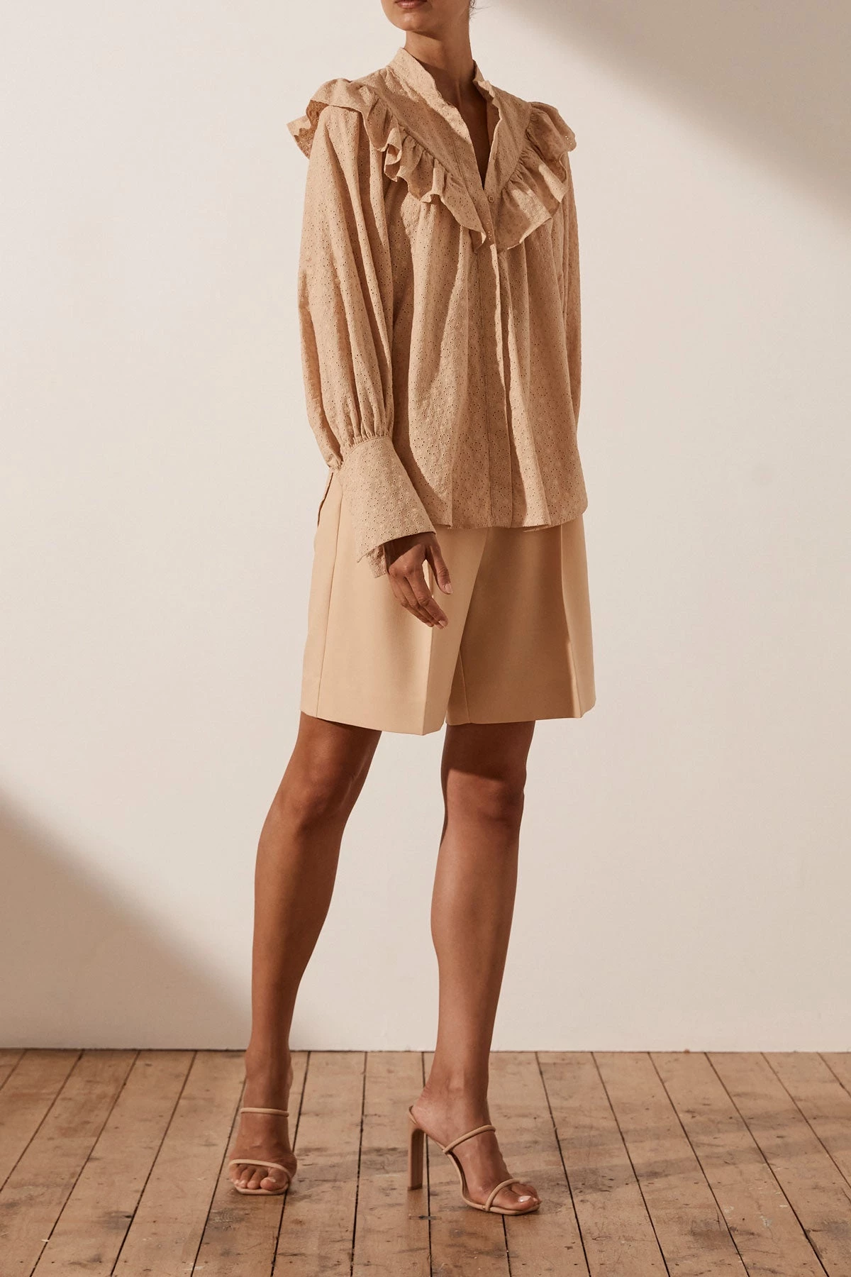 Shona Joy TOPS MAGNOLIA FRILL SHIRT - PEANUT BUTTER 3 Shona Joy TOPS MAGNOLIA FRILL SHIRT - PEANUT BUTTER