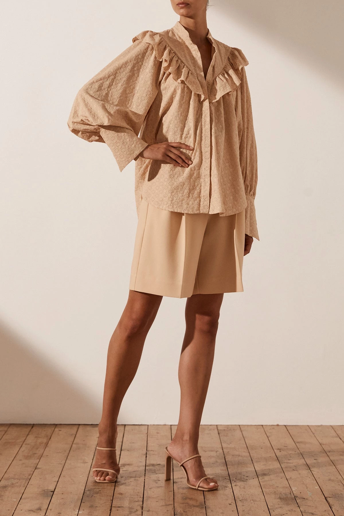 Shona Joy TOPS MAGNOLIA FRILL SHIRT - PEANUT BUTTER 4 Shona Joy TOPS MAGNOLIA FRILL SHIRT - PEANUT BUTTER