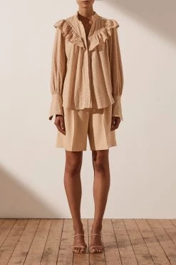 Shona Joy TOPS MAGNOLIA FRILL SHIRT - PEANUT BUTTER