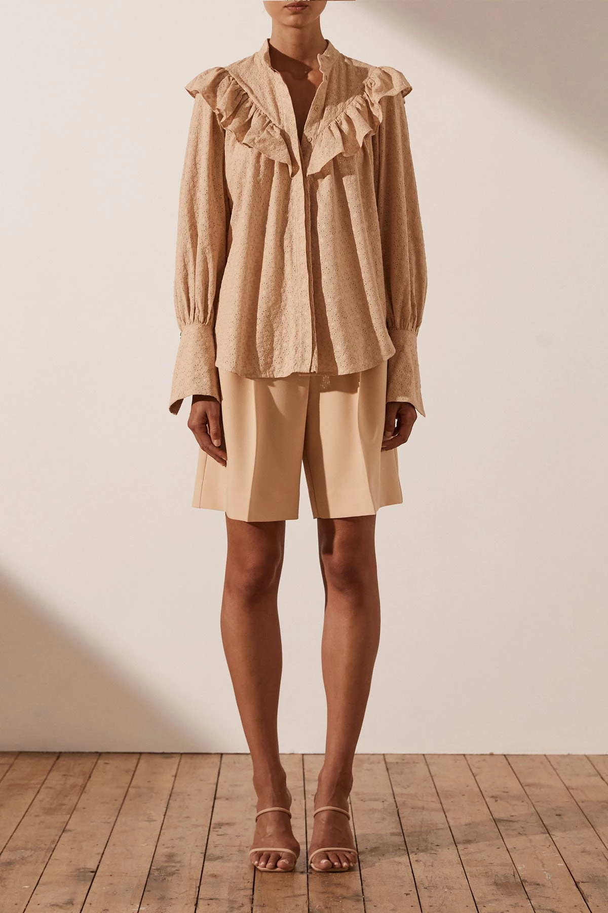 Shona Joy TOPS MAGNOLIA FRILL SHIRT - PEANUT BUTTER 2 Shona Joy TOPS MAGNOLIA FRILL SHIRT - PEANUT BUTTER