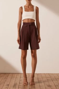 Shona Joy IVY HIGH WAISTED TAILORED SHORT - CHOCOLATE