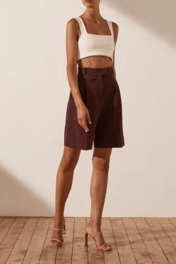 Shona Joy IVY HIGH WAISTED TAILORED SHORT - CHOCOLATE