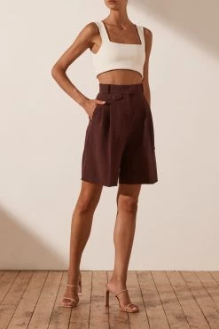 Shona Joy IVY HIGH WAISTED TAILORED SHORT - CHOCOLATE