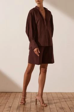 Shona Joy ELLA BALLOON SLEEVE SHIRT - CHOCOLATE 9 Shona Joy ELLA BALLOON SLEEVE SHIRT - CHOCOLATE
