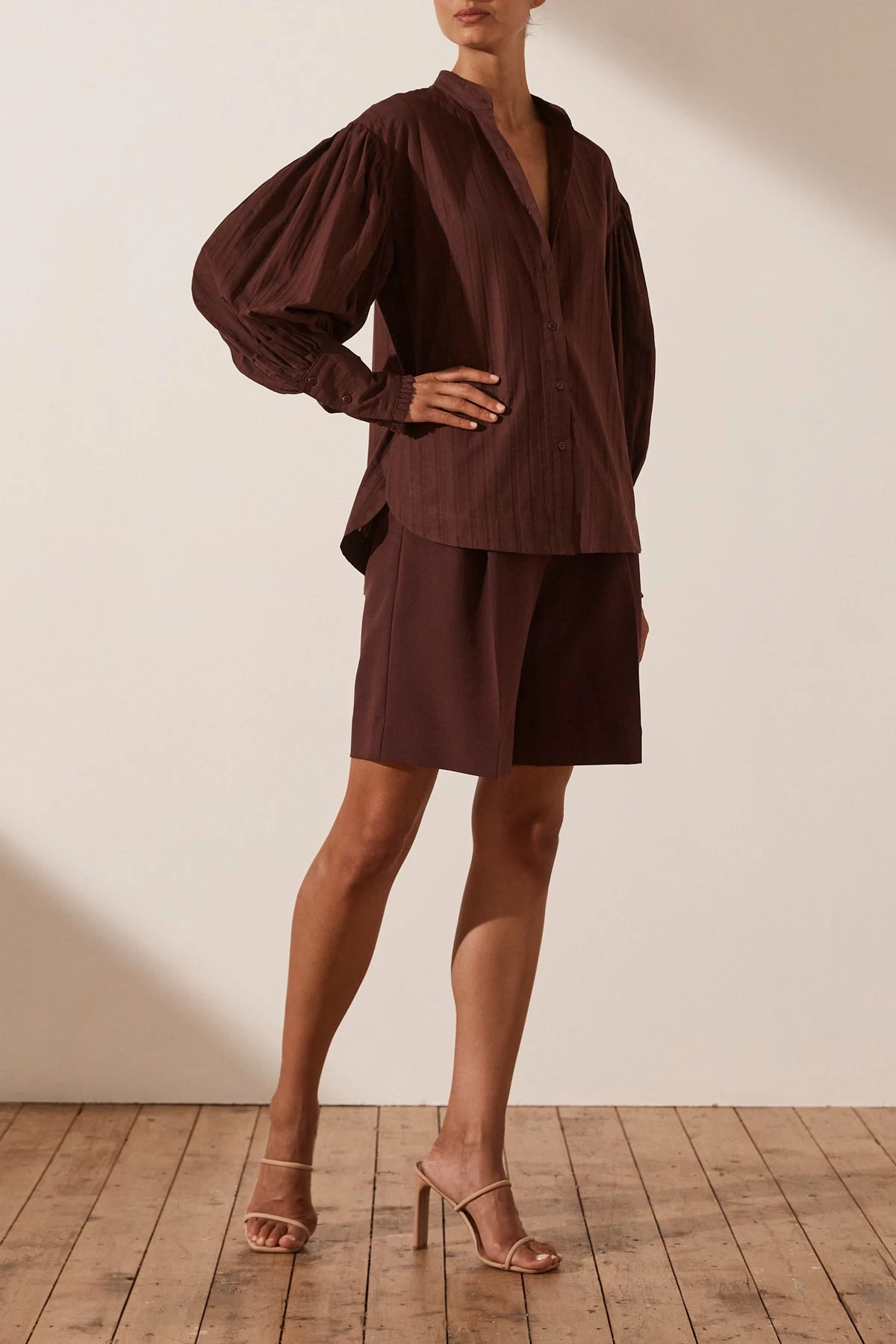 Shona Joy ELLA BALLOON SLEEVE SHIRT - CHOCOLATE 4 Shona Joy ELLA BALLOON SLEEVE SHIRT - CHOCOLATE