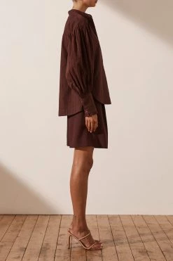 Shona Joy ELLA BALLOON SLEEVE SHIRT - CHOCOLATE 11 Shona Joy ELLA BALLOON SLEEVE SHIRT - CHOCOLATE